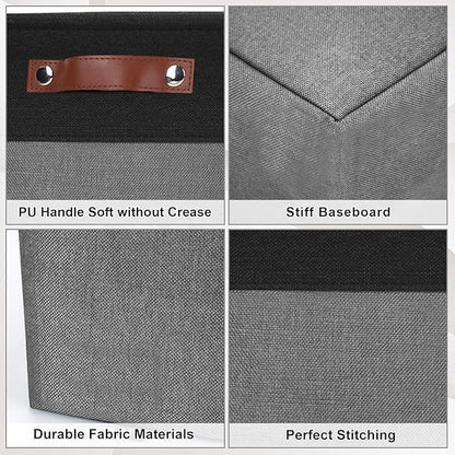 Large Fabric Storage Baskets | 50L Storage Bins, Decorative Linen Closet Baskets with Handles for Organizing, Shelf, Toys, Clothes, Home, Office, Nursery, 17x12x15Inches (Gray&Black)