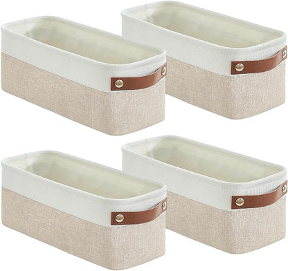 Small Fabric Storage Baskets, 15x6x5 inch Narrow Storage Bins 4-Pack Long Storage Basket for Organizing with Handles, Decorative Basket for Closets, Shelves, Toilet Paper, Beige