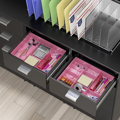 Simple Houseware Drawer Organizer Tray with 9 Adjustable Compartments, Pink