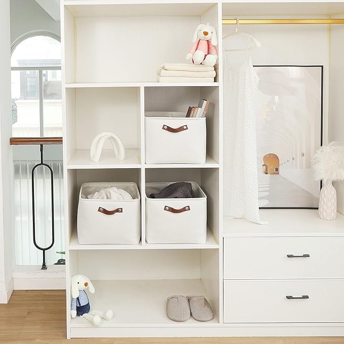 OrganiHaus Extra Large Fabric Storage Baskets for Shelves 3 Pack, 16x13in Closet Storage Bins for Shelves, Canvas Baskets for Organizing, Linen Closet Organizers, Cloth Basket, Off-White