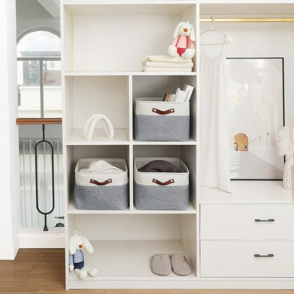 OrganiHaus Extra Large Fabric Storage Baskets for Shelves 3 Pack, 16x13in Closet Storage Bins for Shelves, Canvas Baskets for Organizing, Linen Closet Organizers, Cloth Basket, Gray/Off-White