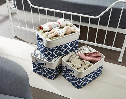 DECOMOMO Blue Storage Bins Fabric Storage Baskets for Shelves, Linen Closet Organization Toys Nursery (Blue Patterns, Large - 3 Pack)