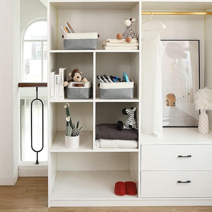 OrganiHaus Small Fabric Storage Baskets for Shelves 3 Pack, 12x08in Closet Storage Bins for Shelves, Canvas Baskets for Organizing, Linen Closet Organizers, Cloth Basket, Gray/Off-White