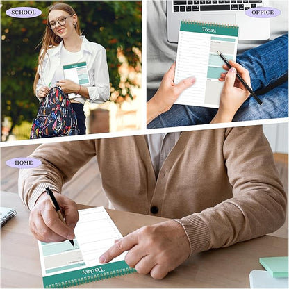 KMQOY To Do List Notepad - 4 Pack Daily Planner Pad Undated 52 Sheets Spiral Today Planner Note Pad Premium Thick Paper 6.5" x 9.8" For Work and Personal Organized-Green