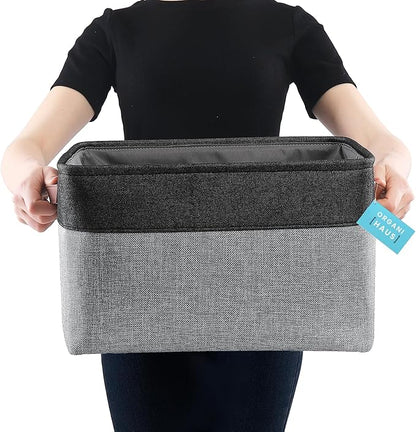 OrganiHaus Extra Large Fabric Storage Baskets for Shelves 3 Pack, 16x13in Closet Storage Bins for Shelves, Canvas Baskets for Organizing, Linen Closet Organizers, Cloth Basket, Gray/Black