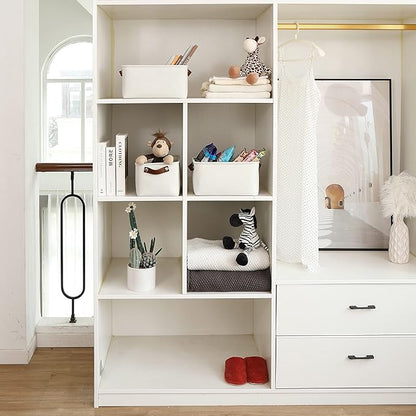 OrganiHaus Small Fabric Storage Baskets for Shelves 3 Pack, 12x08in Closet Storage Bins for Shelves, Canvas Baskets for Organizing, Linen Closet Organizers, Cloth Basket, Off-White